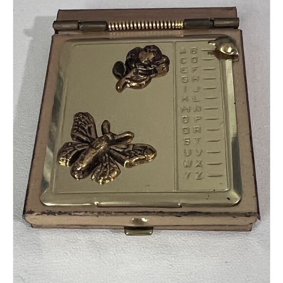Vintage MCM Mini Brass Plated Pocket Rolodex Butterfly Flower Unused - Picture 3 of 5
